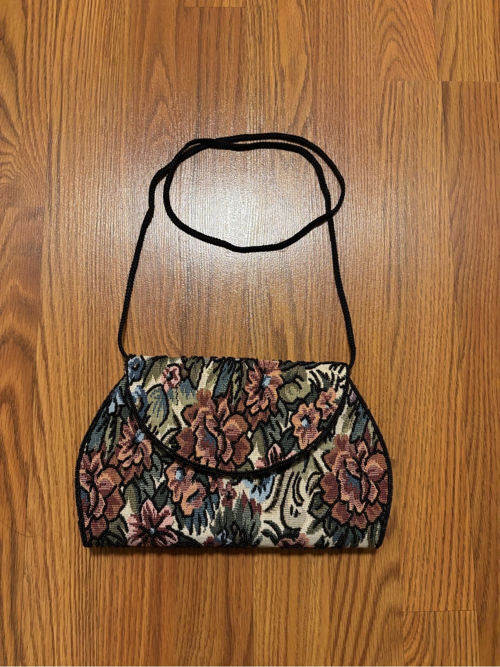 Floral Beaded Tapestry Crossbody and Clutch